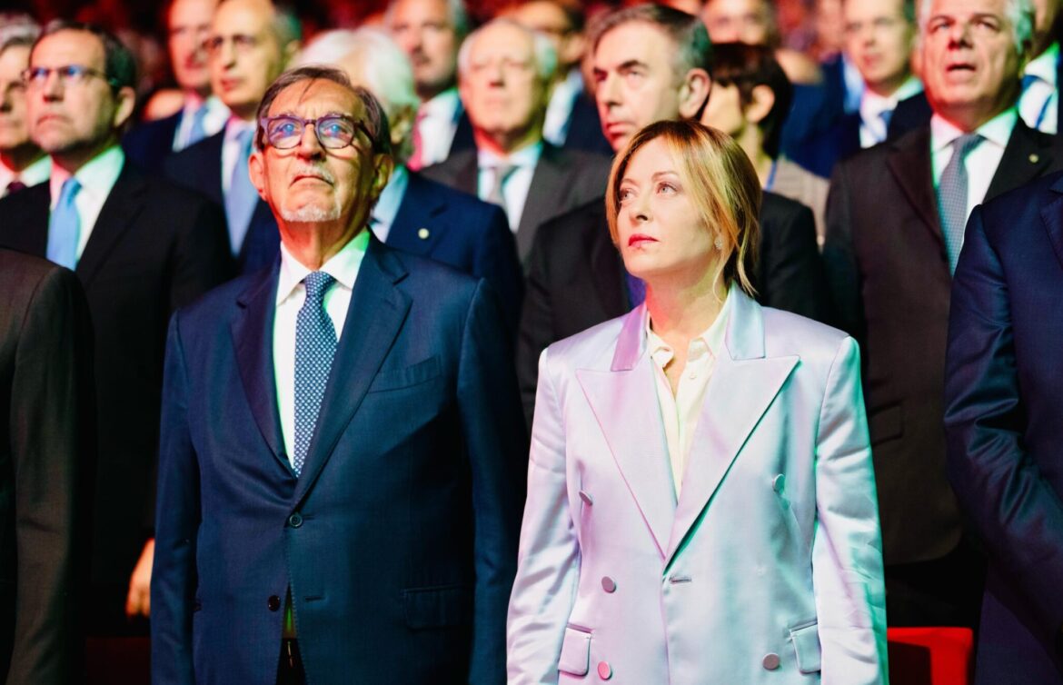 Giorgia Meloni e La Russa a Confindustria. ANSA_Ufficio Stampa Chigi_Filippo Attili