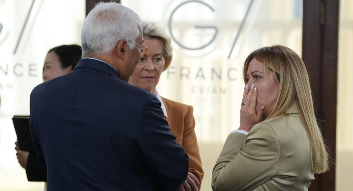 Giorgia Meloni, Antonio Costa, Ursula von der Leyen ph Ansa