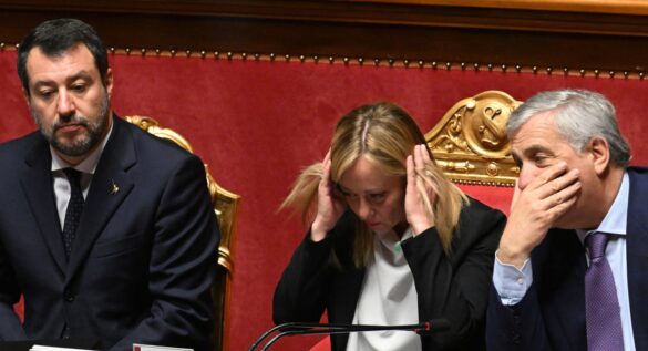 Matteo Salvini, Giorgia Meloni, Antonio Tajani ph Ansa